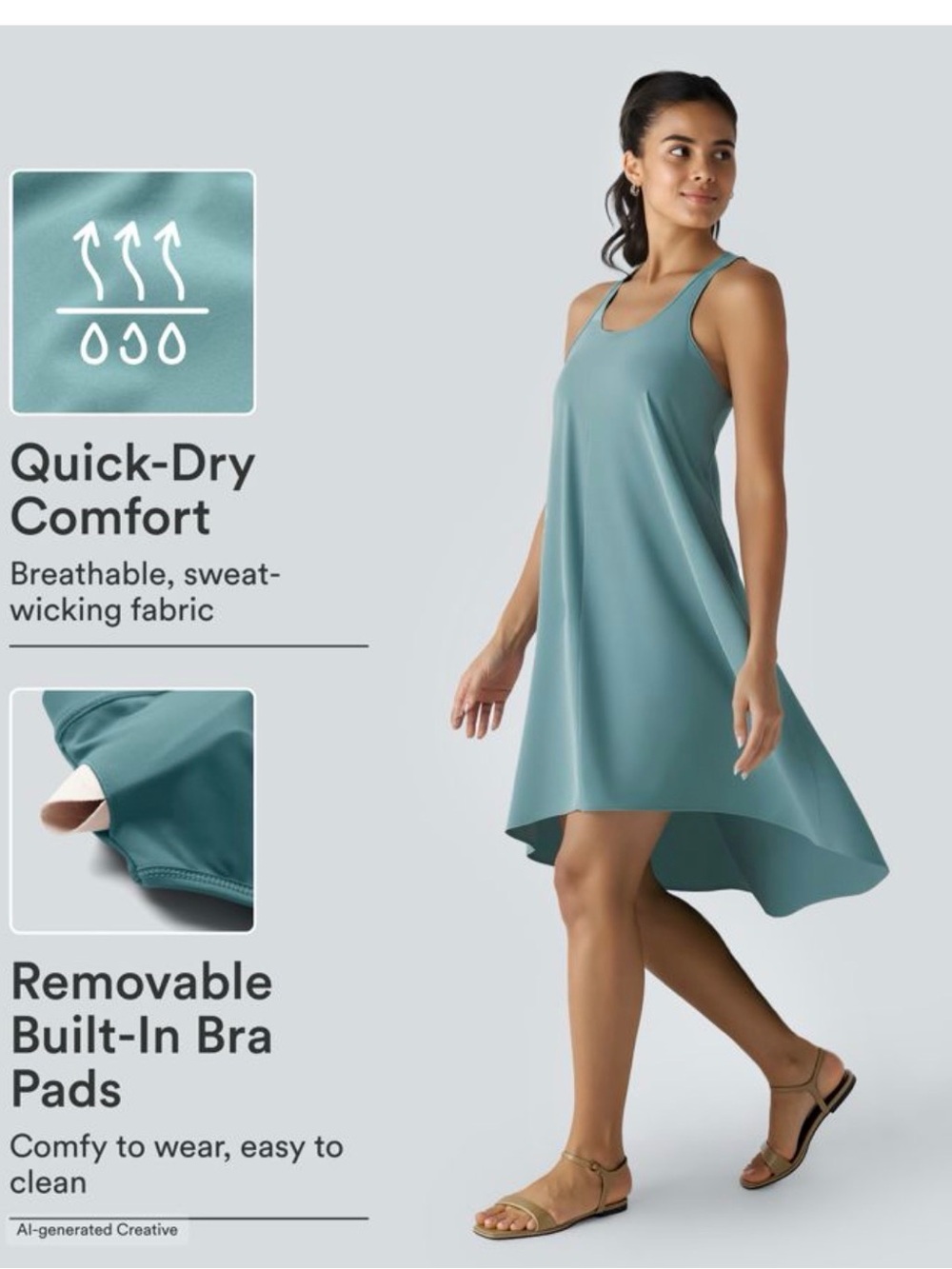 Breezeful™ RacerPocket High Low Flowy Midi Quick Dry Casual Dress